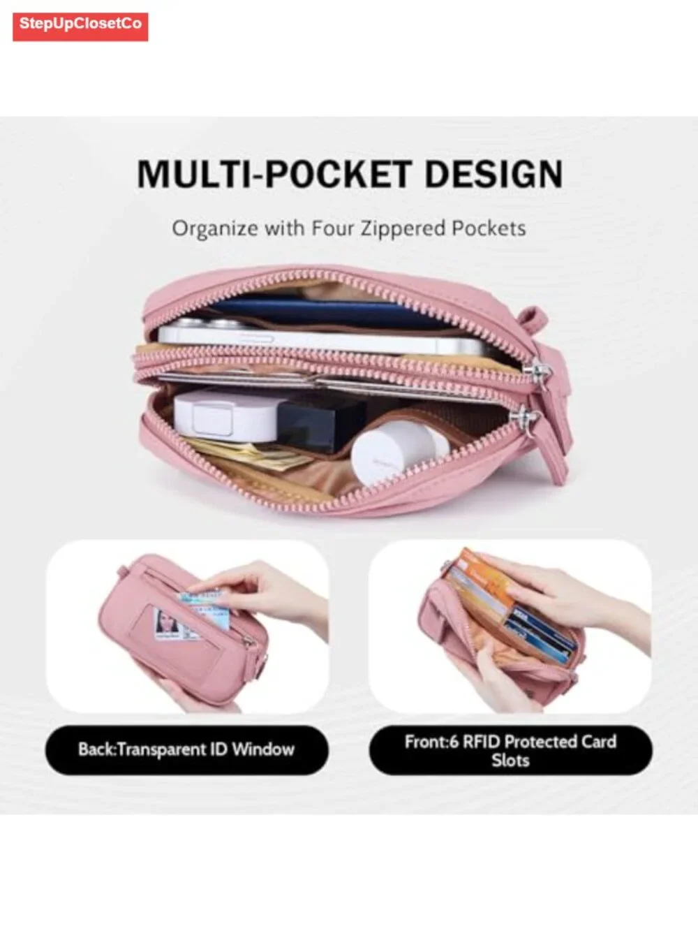 Nylon RFID-Blocking Wristlet Crossbody Purse, 2-in-1 Wallet Phone Organizer